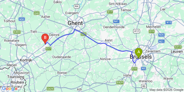 Map: Brussels Midi Train Station to Zulte