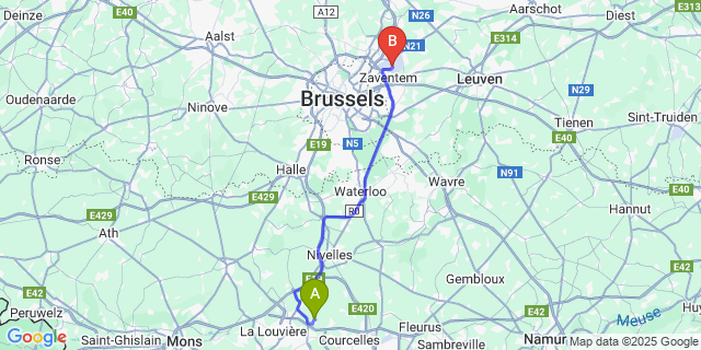 Map: Brussels Zaventem Airport (BRU) to Godarville