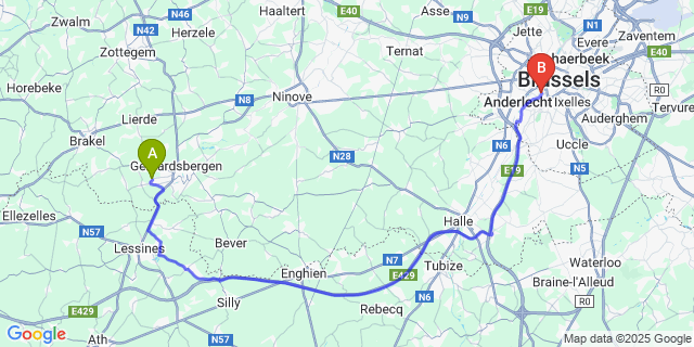 Map: Brussels Midi Train Station to Goeferdinge