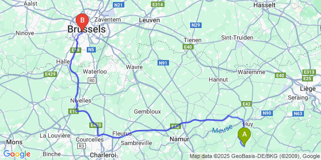 Map: Brussels Midi Train Station to Goesnes