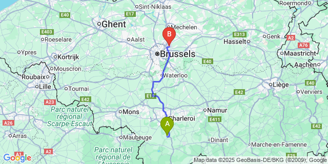 Map: Brussels Zaventem Airport (BRU) to Gourdinne