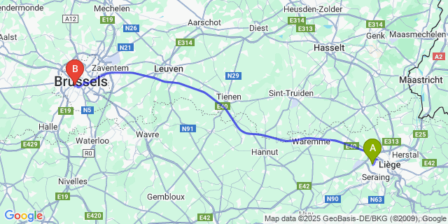 Map: Brussels Midi Train Station to Grâce-Berleur