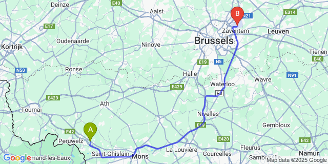 Map: Brussels Zaventem Airport (BRU) to Grandglise