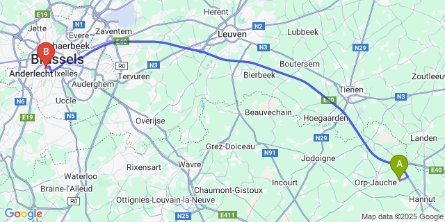 Map: Brussels Midi Train Station to Grand-Hallet