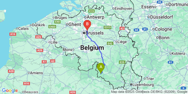 Map: Brussels Zaventem Airport (BRU) to Gros-Fays