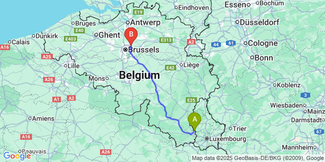 Map: Brussels Zaventem Airport (BRU) to Guirsch