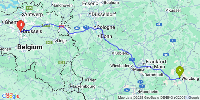 Map: Brussels Midi Train Station to Halma