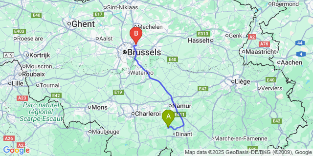 Map: Brussels Zaventem Airport (BRU) to Haut-Le-Wastia