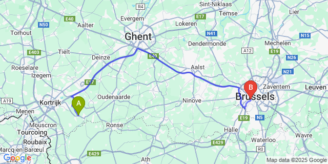 Map: Brussels Midi Train Station to Heestert