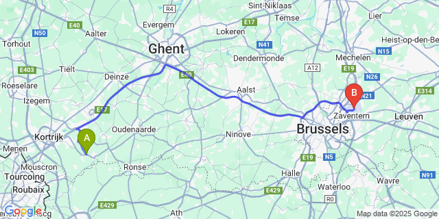 Map: Brussels Zaventem Airport (BRU) to Heestert