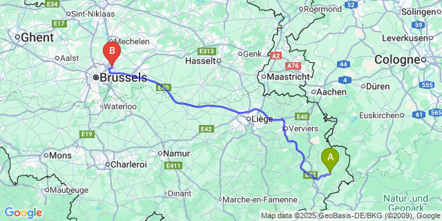Map: Brussels Zaventem Airport (BRU) to Heppenbach