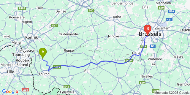 Map: Brussels Midi Train Station to Hérinnes