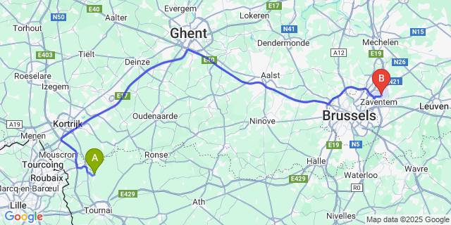 Map: Brussels Zaventem Airport (BRU) to Hérinnes