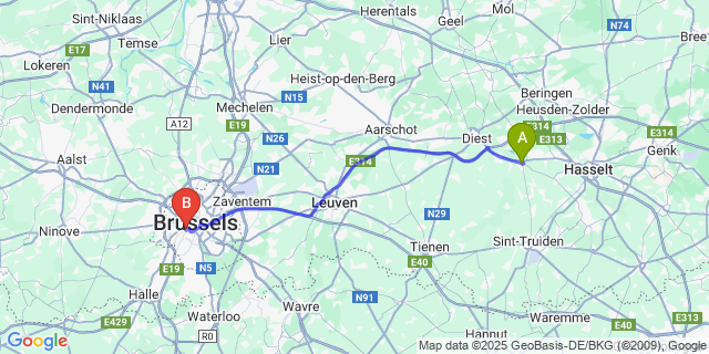 Map: Brussels Midi Train Station to Herk-de-Stad