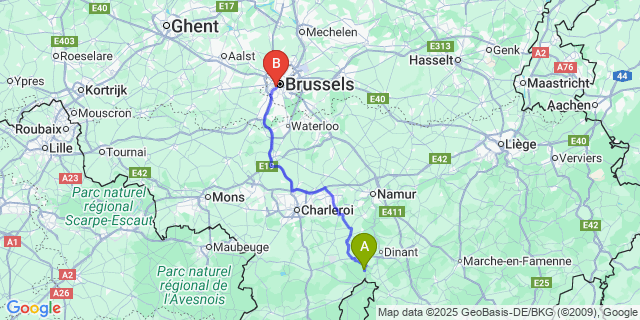 Map: Brussels Midi Train Station to Hermeton-Sur-Meuse