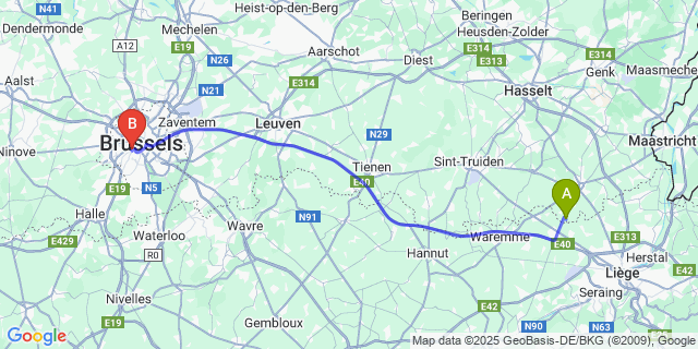 Map: Brussels Midi Train Station to Herstappe