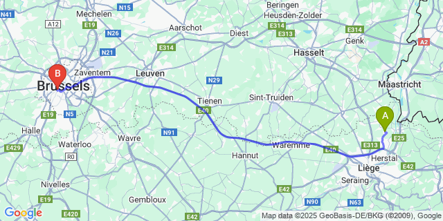 Map: Brussels Midi Train Station to Heure-Le-Romain