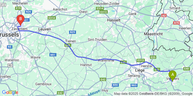 Map: Brussels Zaventem Airport (BRU) to Heusy