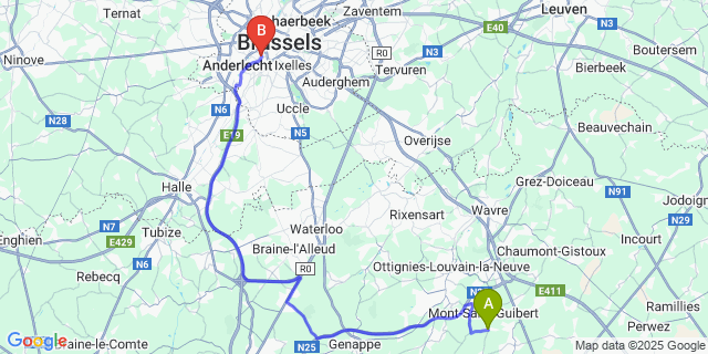 Map: Brussels Midi Train Station to Hevillers