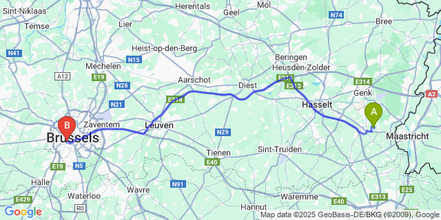 Map: Brussels Midi Train Station to Hoelbeek