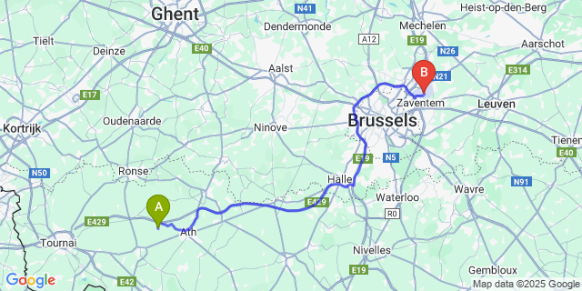 Map: Brussels Zaventem Airport (BRU) to Houtaing
