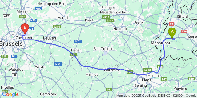 Map: Brussels Zaventem Airport (BRU) to Houthem