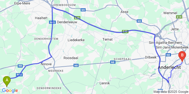 Map: Brussels Midi Train Station to Idegem