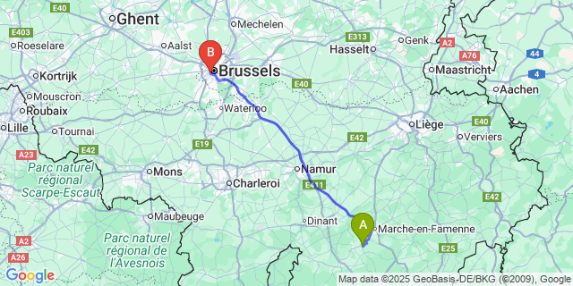 Map: Brussels Midi Train Station to Jemelle