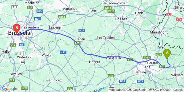 Map: Brussels Midi Train Station to Julémont