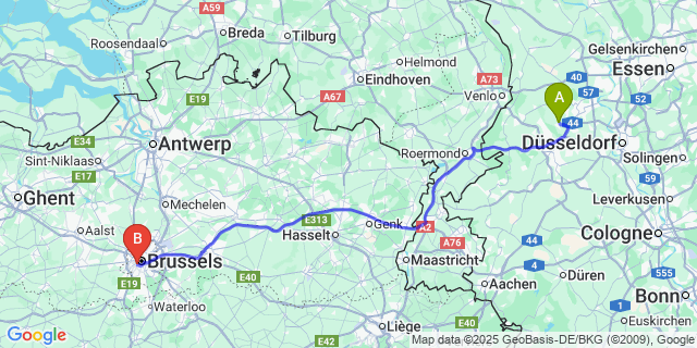 Map: Brussels Midi Train Station to Kain