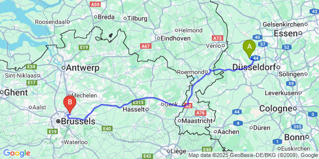 Map: Brussels Zaventem Airport (BRU) to Kain