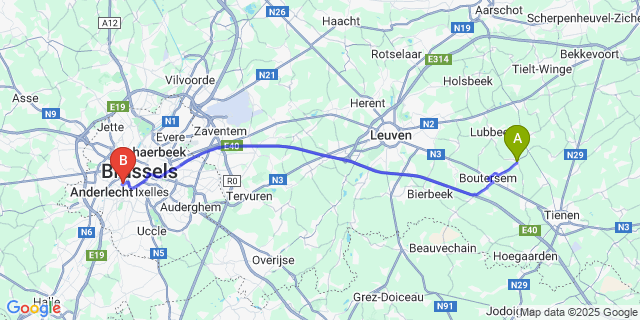 Map: Brussels Midi Train Station to Kerkom