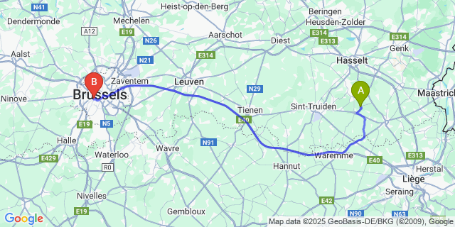 Map: Brussels Midi Train Station to Kerniel