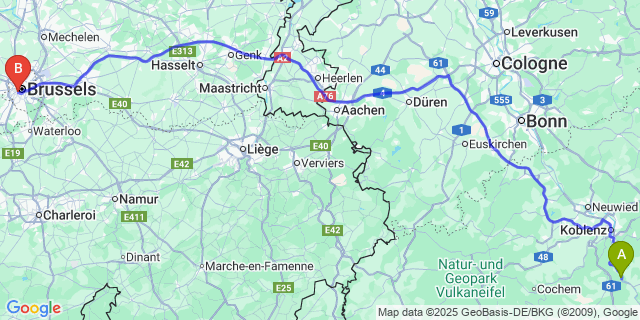 Map: Brussels Midi Train Station to Kester