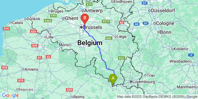 Map: Brussels Zaventem Airport (BRU) to Lamorteau