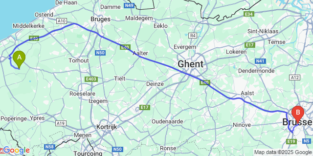 Map: Brussels Midi Train Station to Lampernisse