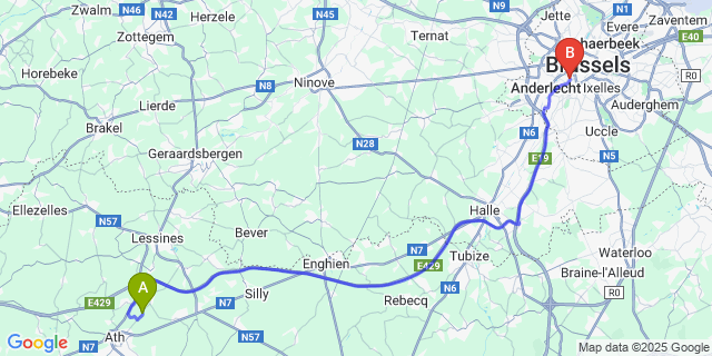Map: Brussels Midi Train Station to Lanquesaint