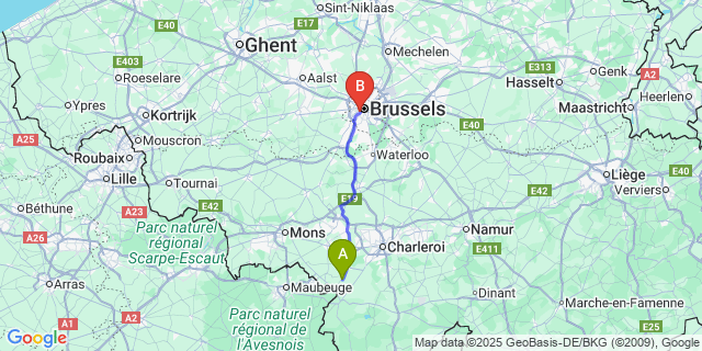 Map: Brussels Midi Train Station to Leers-Et-Fosteau
