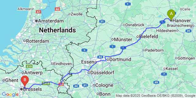 Map: Brussels Zaventem Airport (BRU) to Ligne