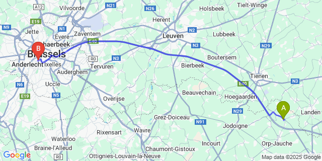 Map: Brussels Midi Train Station to Linsmeau