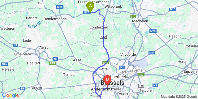 Map: Brussels Midi Train Station to Lippelo