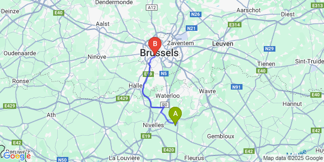 Map: Brussels Midi Train Station to Loupoigne