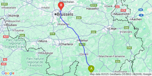 Map: Brussels Zaventem Airport (BRU) to Maissin