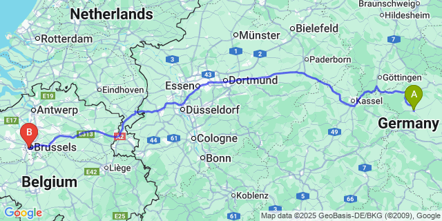 Map: Brussels Midi Train Station to Mal