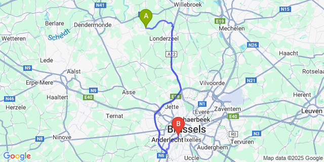 Map: Brussels Midi Train Station to Malderen