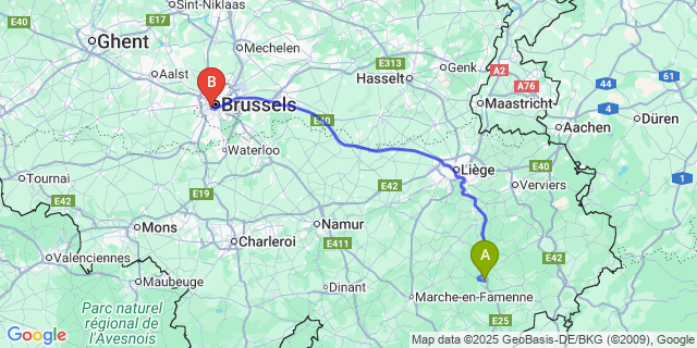 Map: Brussels Midi Train Station to Malempré