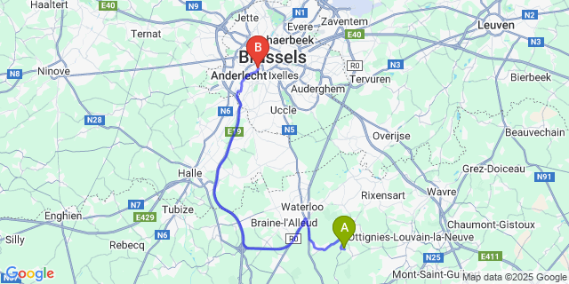Map: Brussels Midi Train Station to Maransart