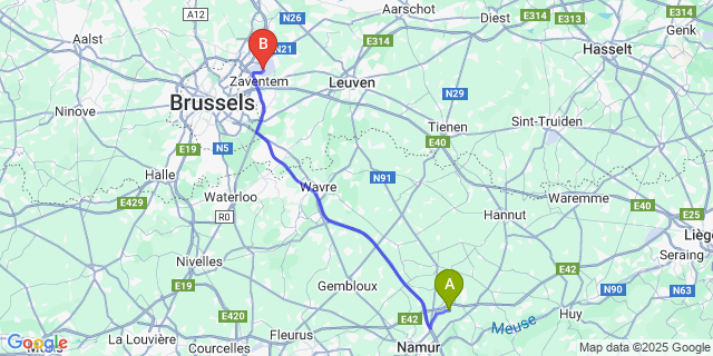 Map: Brussels Zaventem Airport (BRU) to Marchovelette