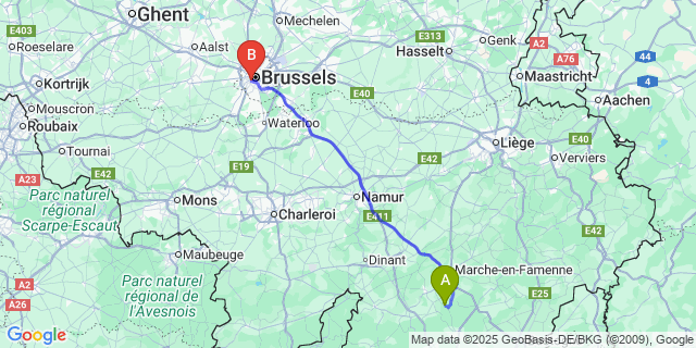 Map: Brussels Midi Train Station to Masbourg