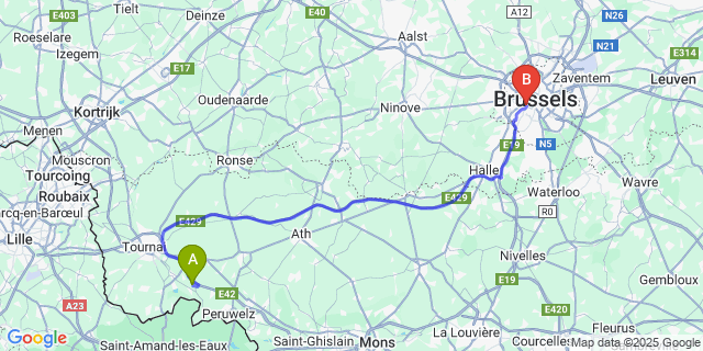 Map: Brussels Midi Train Station to Maubray